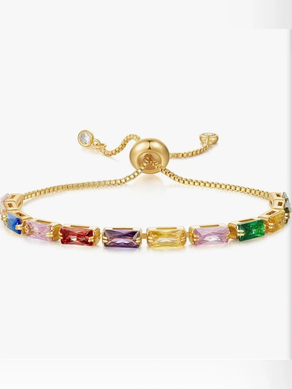 NEW 14k Gold Plated Multicolor Baguette Cubic Zirconia Adjustable Bracelet
